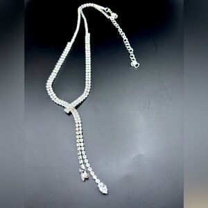 Elegant Silver Sparkly Necklace and Pierced Earring Set